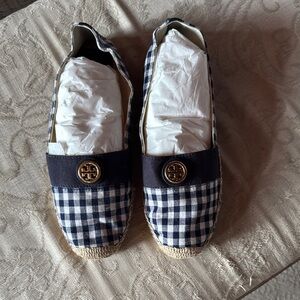 Tory Burch Navy Gingham Espadrilles